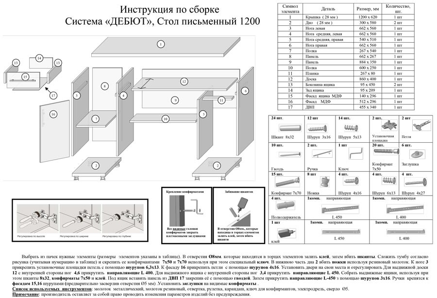 Письменный стол схема сборки Письменный стол схема сборки