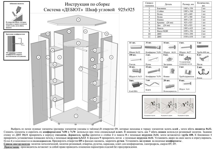 Схема сборки двери углового шкафа Схема сборки двери углового шкафа